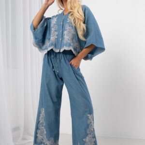 Komplet bawełniany Boho Denim Haft Kwiatowy