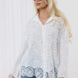 Koszula Boho z Ażurowym Haftem, kolor biały