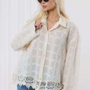 Koszula ażurowa z koronkowym wykończeniem, kolor kremowy