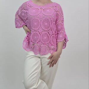 Bluzka Ażurowa Lemon Crochet Set, kolor różowy
