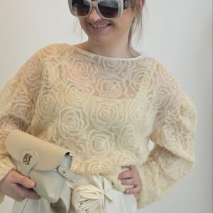 Bluzka Koronkowa Rose Glow – Kremowa, rozmiar uniwersalny