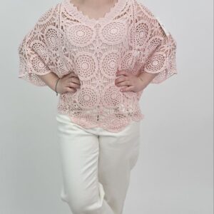 Bluzka Ażurowa Lemon Crochet Set, kolor pudrowy róż