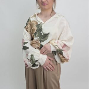 Bluzka z 100% wiskozy Satynowa Floral – Śmietankowa
