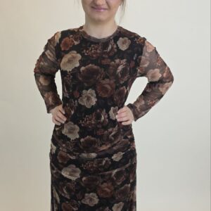 Sukienka Siatkowa Rose Draped – Print Różany