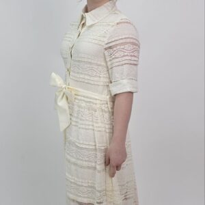 Sukienka Koronkowa z Wiązaniem Cream