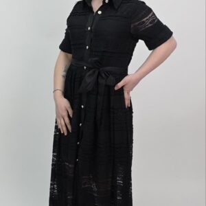 Sukienka Koronkowa z Wiązaniem Deep Black