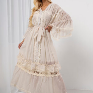 Zwiewna sukienka maxi boho z haftem i koronką