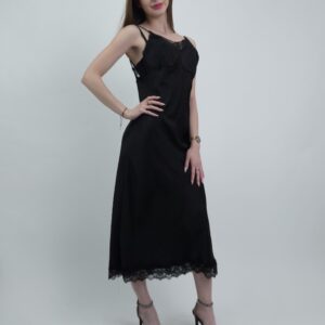 Sukienka halka satynowa czarna z koronką