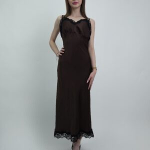 Sukienka halka satynowa czekoladowa z koronką