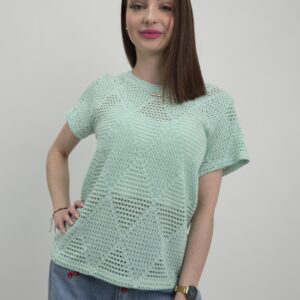 Bluzka Ażurowa Shimmer – Biało-Zielony Melanż