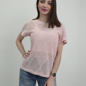 Bluzka Ażurowa Shimmer – Biało-Różowy Melanż
