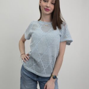 Bluzka Ażurowa Shimmer – Biało-Błękitny Melanż