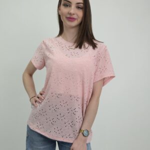 Bluzka Ażurowa Soft Lace – Pudrowy Róż,