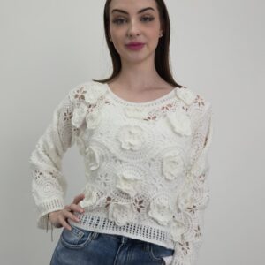 Sweter damski z kwiatami 3D – bawełniany