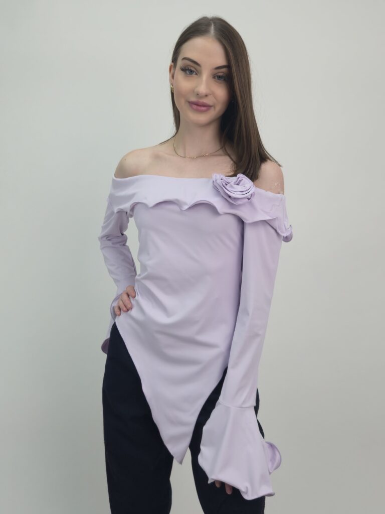Bluzka damska hiszpanka liliowa elegancka - obrazek 2