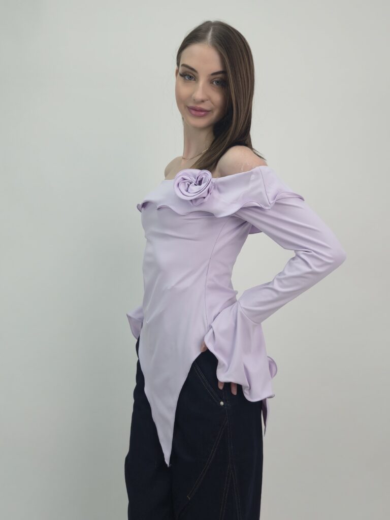 Bluzka damska hiszpanka liliowa elegancka - obrazek 3