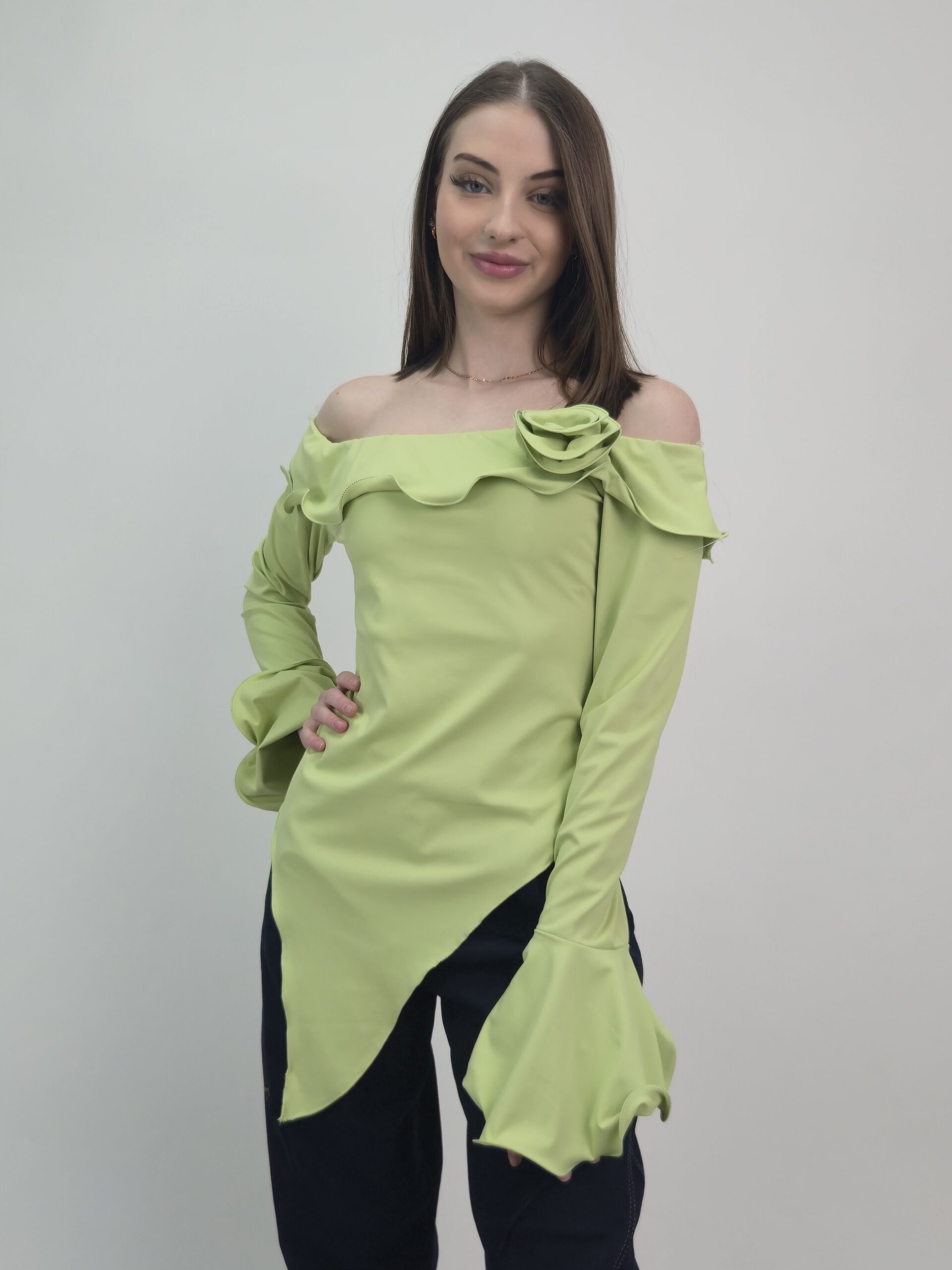 Bluzka hiszpanka damska zielona elegancka