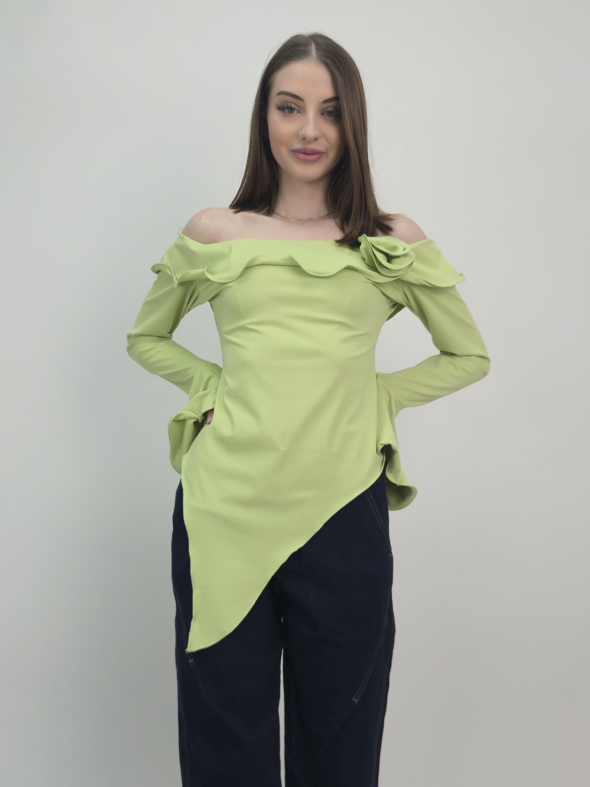 Bluzka hiszpanka damska zielona elegancka - obrazek 2