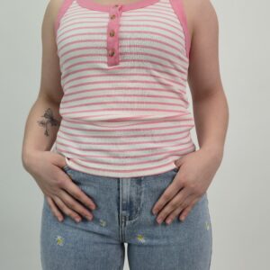 Top damski prążkowany pink w paski bawełniany