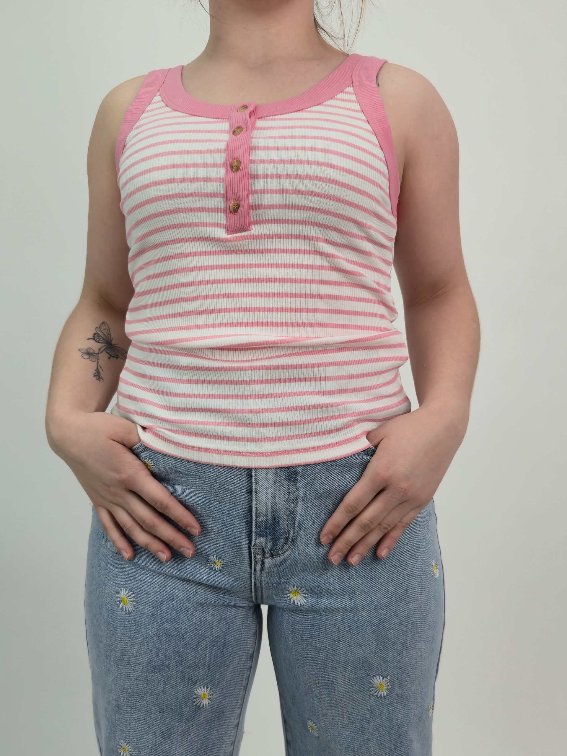 Top damski prążkowany pink w paski bawełniany