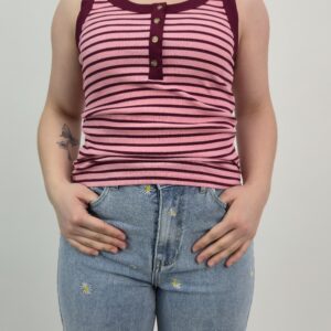 Top damski prążkowany w paski różowo bordowy