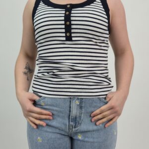 Top damski prążkowany w paski biało granatowy