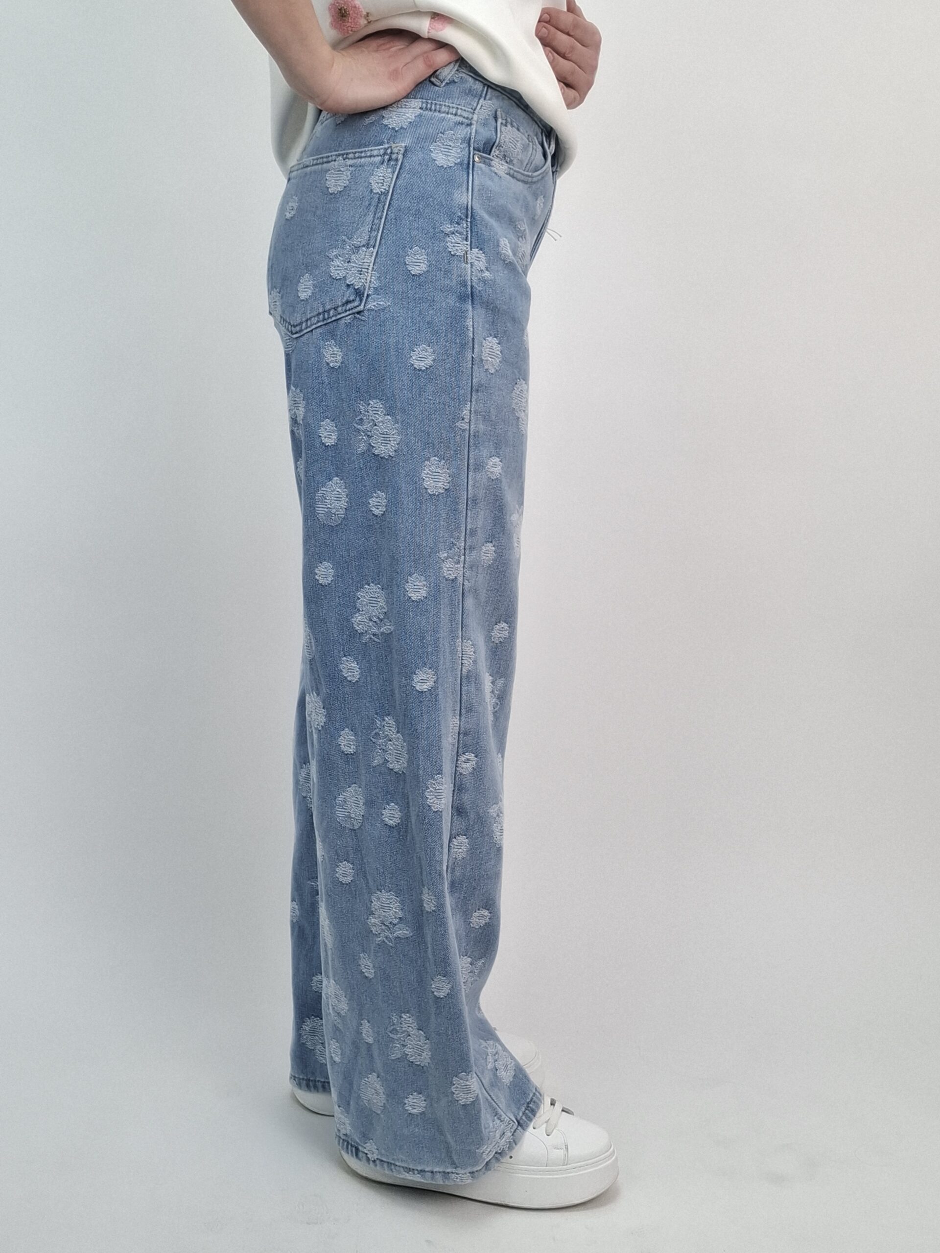 Spodnie Jeansy Wide Leg Floral Denim - obrazek 2