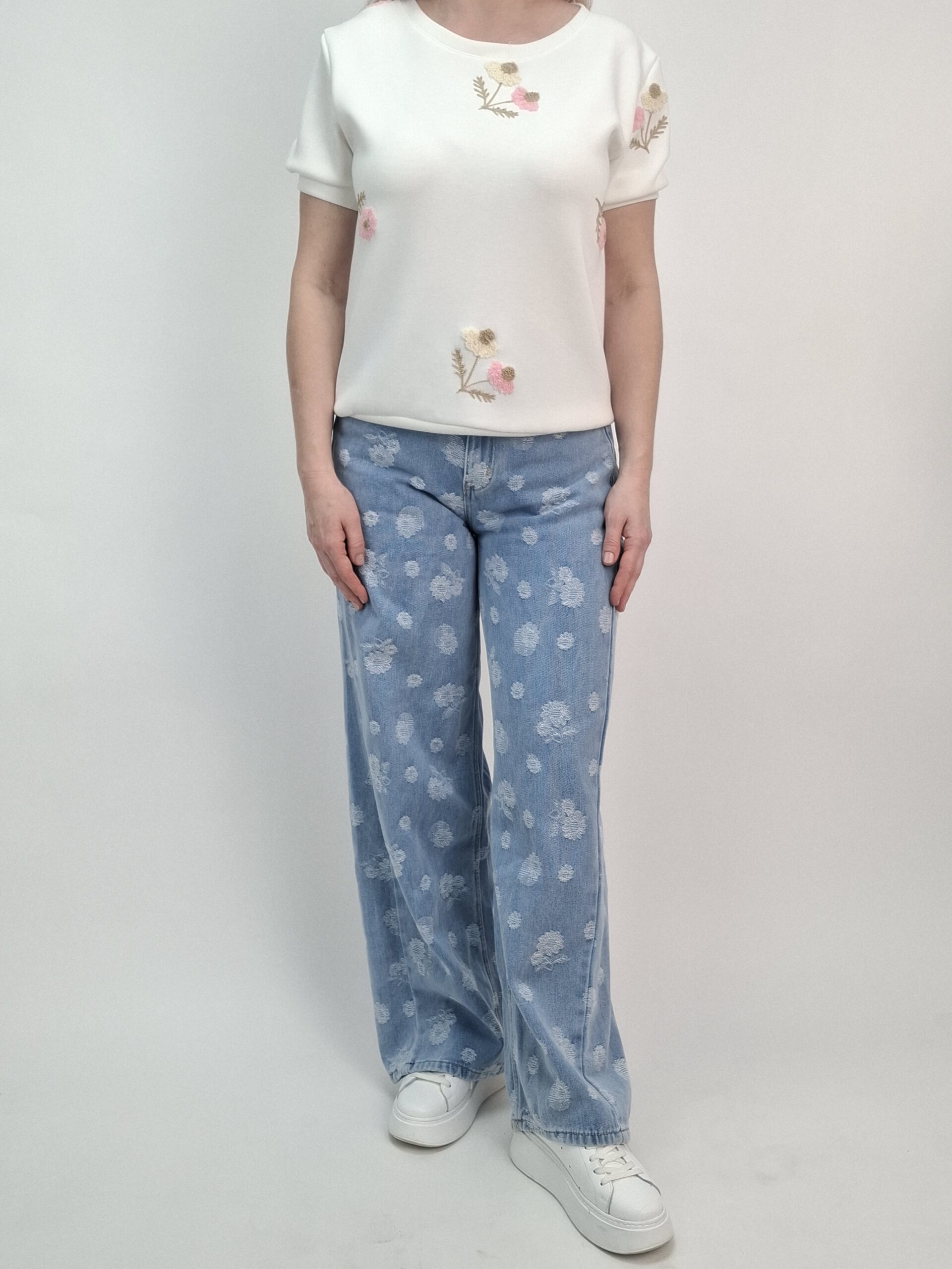 Spodnie Jeansy Wide Leg Floral Denim - obrazek 4