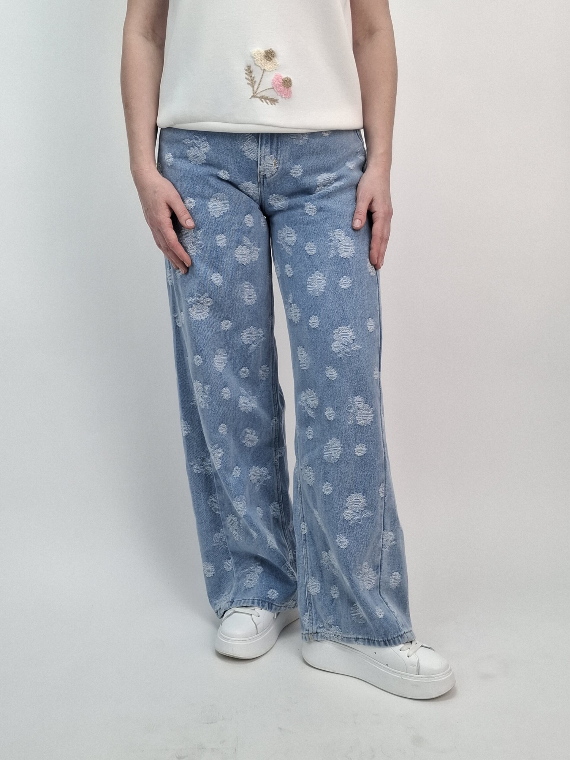 Spodnie Jeansy Wide Leg Floral Denim