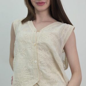 Kamizelka damska haftowana bawełniana motylki