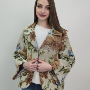 Żakiet żakardowy w kwiaty krótki fason