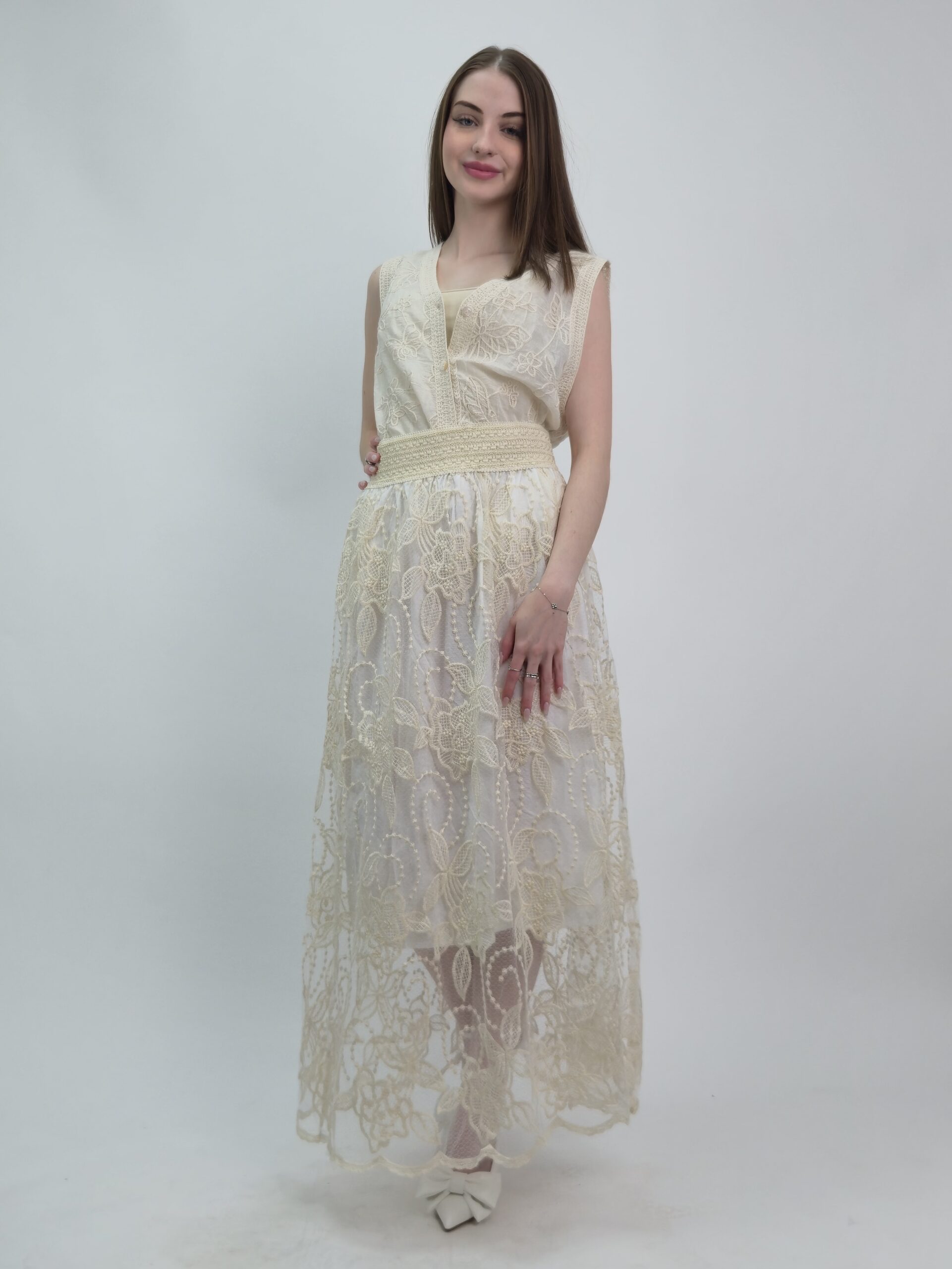 Spódnica damska koronkowa maxi beż elegancka