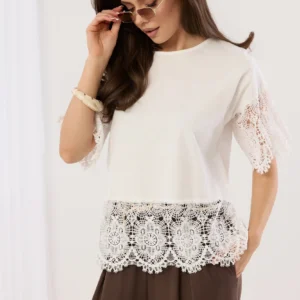Bluzka damska bawełniana z koronką elegancka
