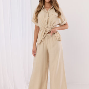 Komplet damski wide leg z wiązaniem w talii