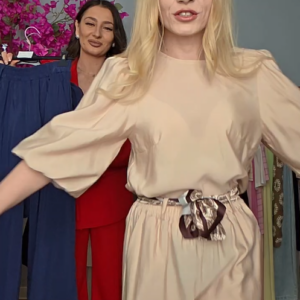 Komplet damski wide leg z wiązaniem