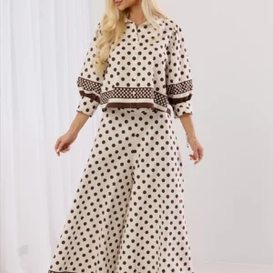 Komplet w grochy koszula oversize kuloty