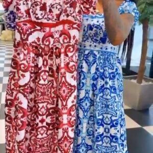 Sukienka wiskozowa dolce wzorzysta czerwona