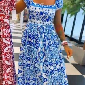 Sukienka wiskozowa dolce wzorzysta niebieska