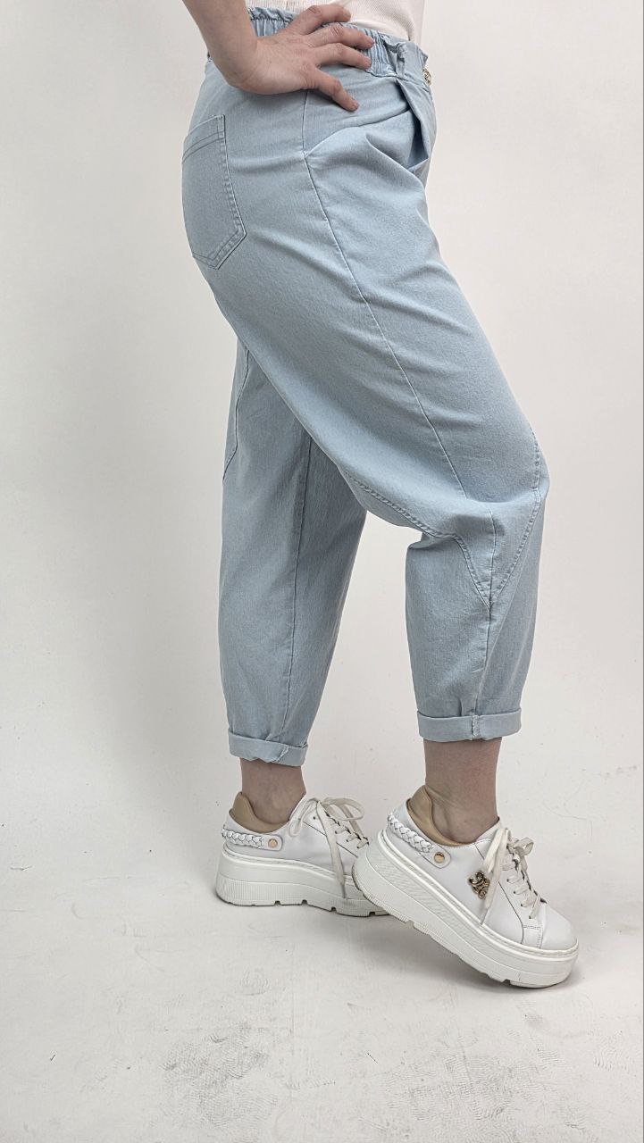 Spodnie jeans damski jasne jogger cienki denim