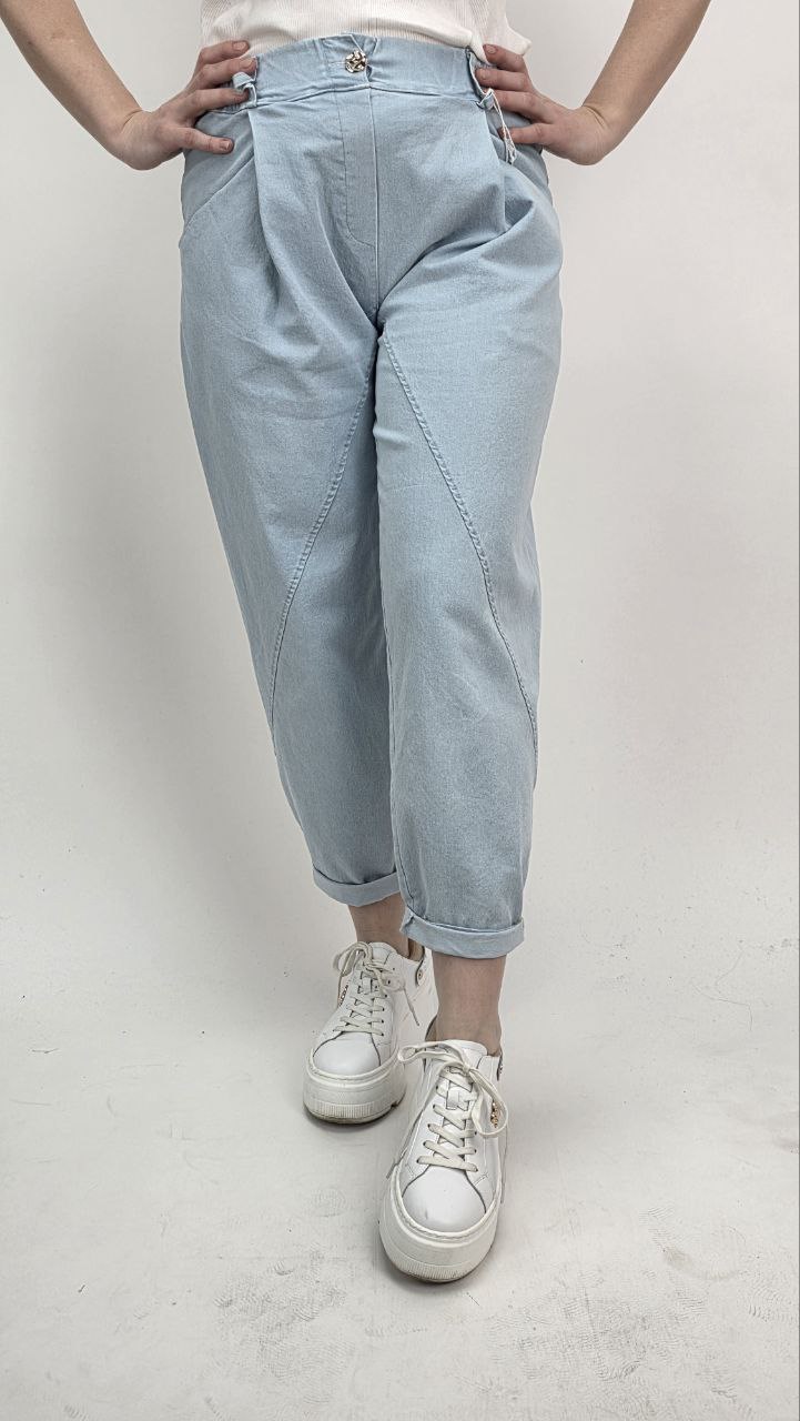 Spodnie jeans damski jasne jogger cienki denim - obrazek 2