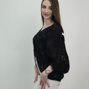 Kardigan haftowany czarny bawełniany boho