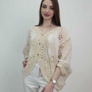 Kardigan haftowany beżowy bawełniany boho