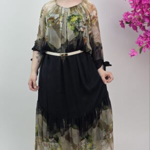 Sukienka jedwabna midi print miasto elegancka