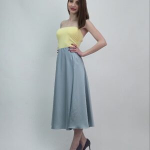 Satynowa spódnica midi damska elegancka morska