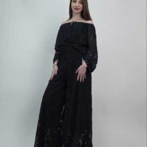 Koronkowy komplet czarny boho bluzka spodnie