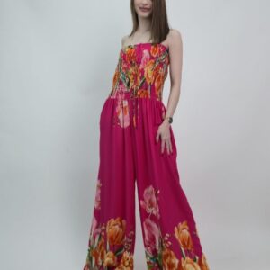 Kombinezon damski letni kwiatowy róż wiskoza