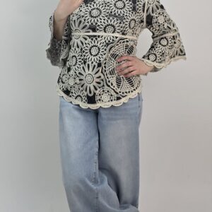 Bluzka damska haftowana granatowa boho