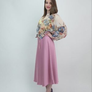 Satynowa spódnica midi damska elegancka różowa