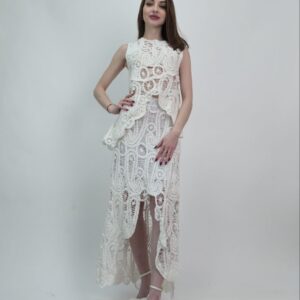 Biały komplet damski koronka boho top spódnica
