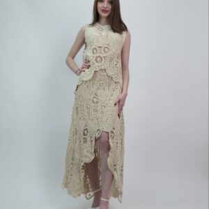 Beżowy komplet koronkowy w stylu boho